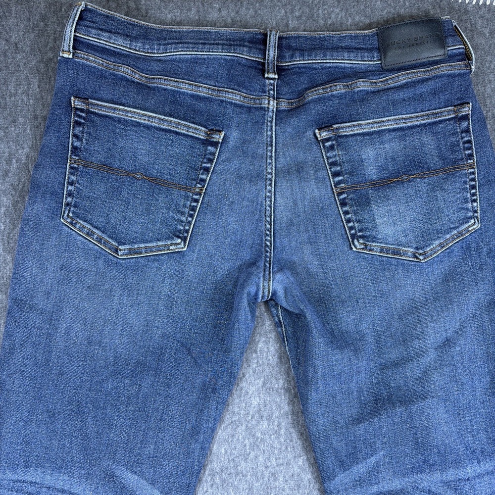 Lucky Brand Jeans Mens 34x27 Blue Medium Wash Cotton Stretch 223 Straight Fit - Picture 9 of 13
